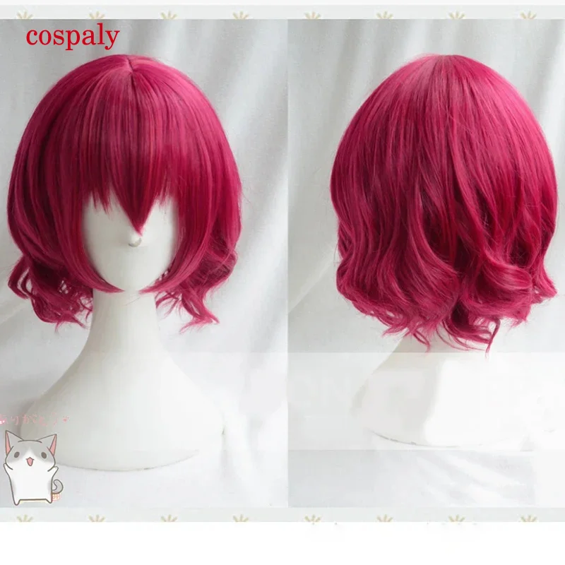 Morematch Akatsuki No Yona Yona Short Rose Red Curly Heat Resistant Hair Cosplay Costume Wig   Free Wig Cap