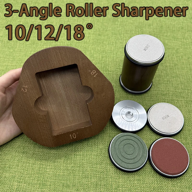 

Newest 3-angle 10/12/18° Wooden Rolling Knife Sharpener Magnetic Knife Holder Diamond Sharpening Stone Roller Kitchen Accessory
