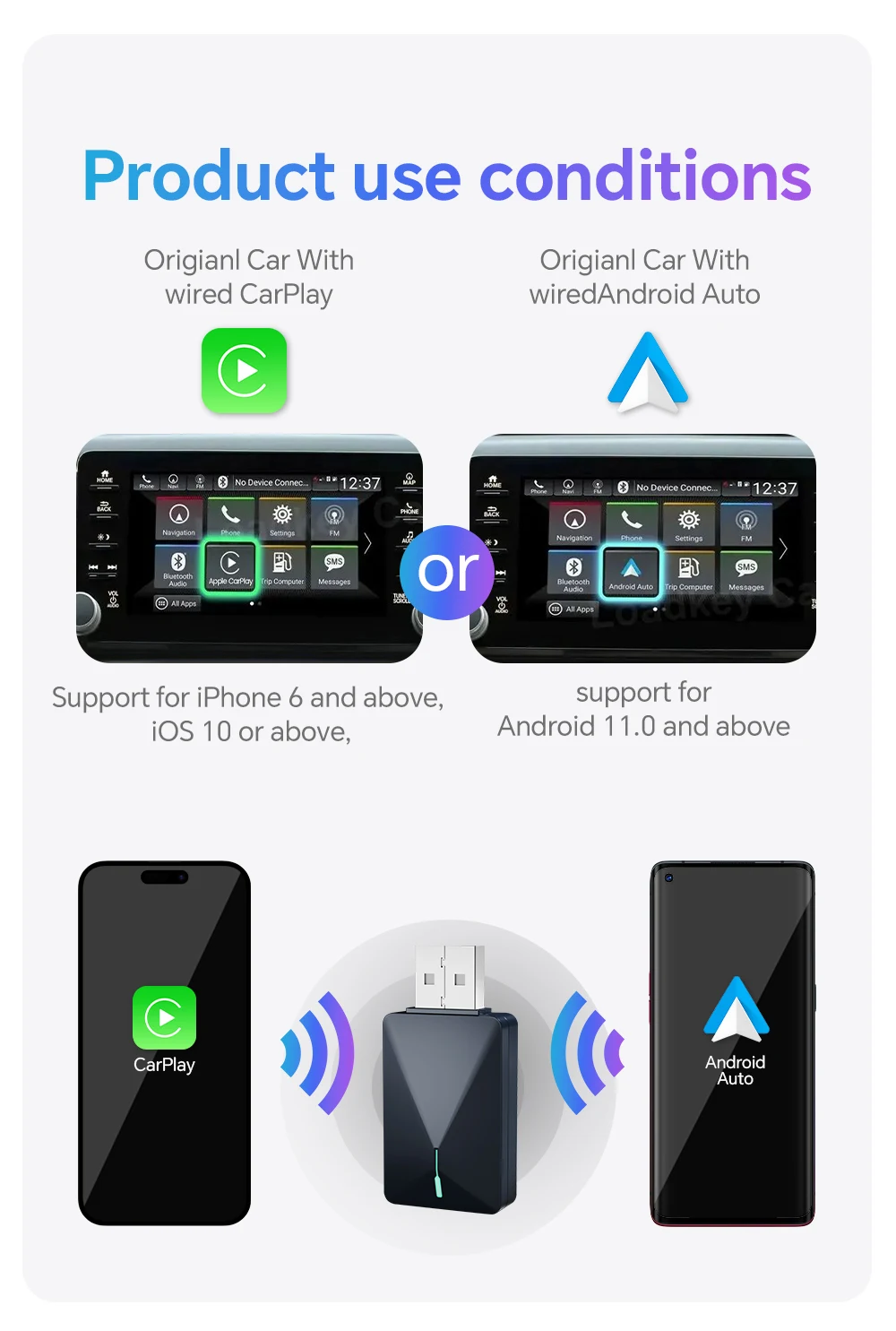 XUDA Kabelgebundener zu Kabelloser Carplay-Adapter, Kabelloses Android Auto für Peugeot 208 308 408 508 2008 3008 4008 5008 – Detail 13