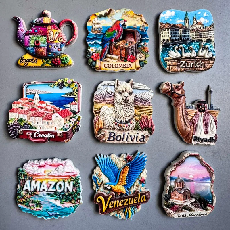 Imanes para Refrigerador, Recuerdo Turístico de Bogotá, Colombia, Venezuela, Croacia, Zurich, Riad, Macedonia del Norte, Pegatinas Magnéticas, Regalos
