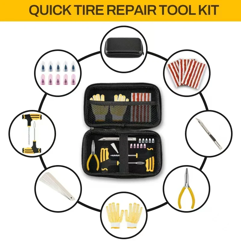 

Sealant Injector Syringe Set with Removal Tool Kit Bike Tire Repair Kit,Portable Multifunction Patches Fixes Essentials Tool Bag