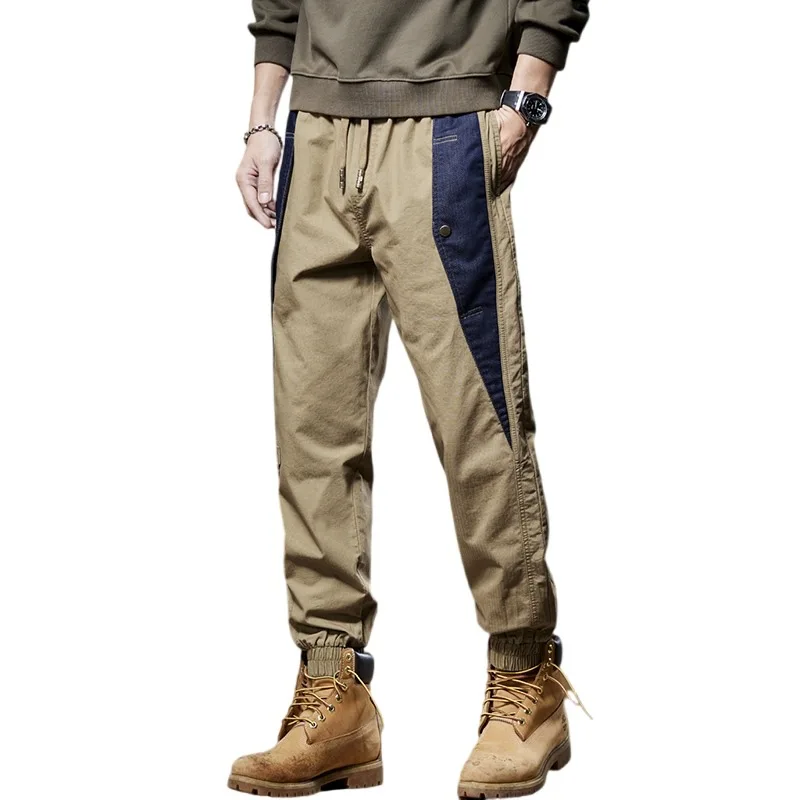 Fashion Stitching Workwear Casual Pants Men's Summer 2024 Trendy Personality Street Slim Fit Ankle-Tied Sports Sweatpants