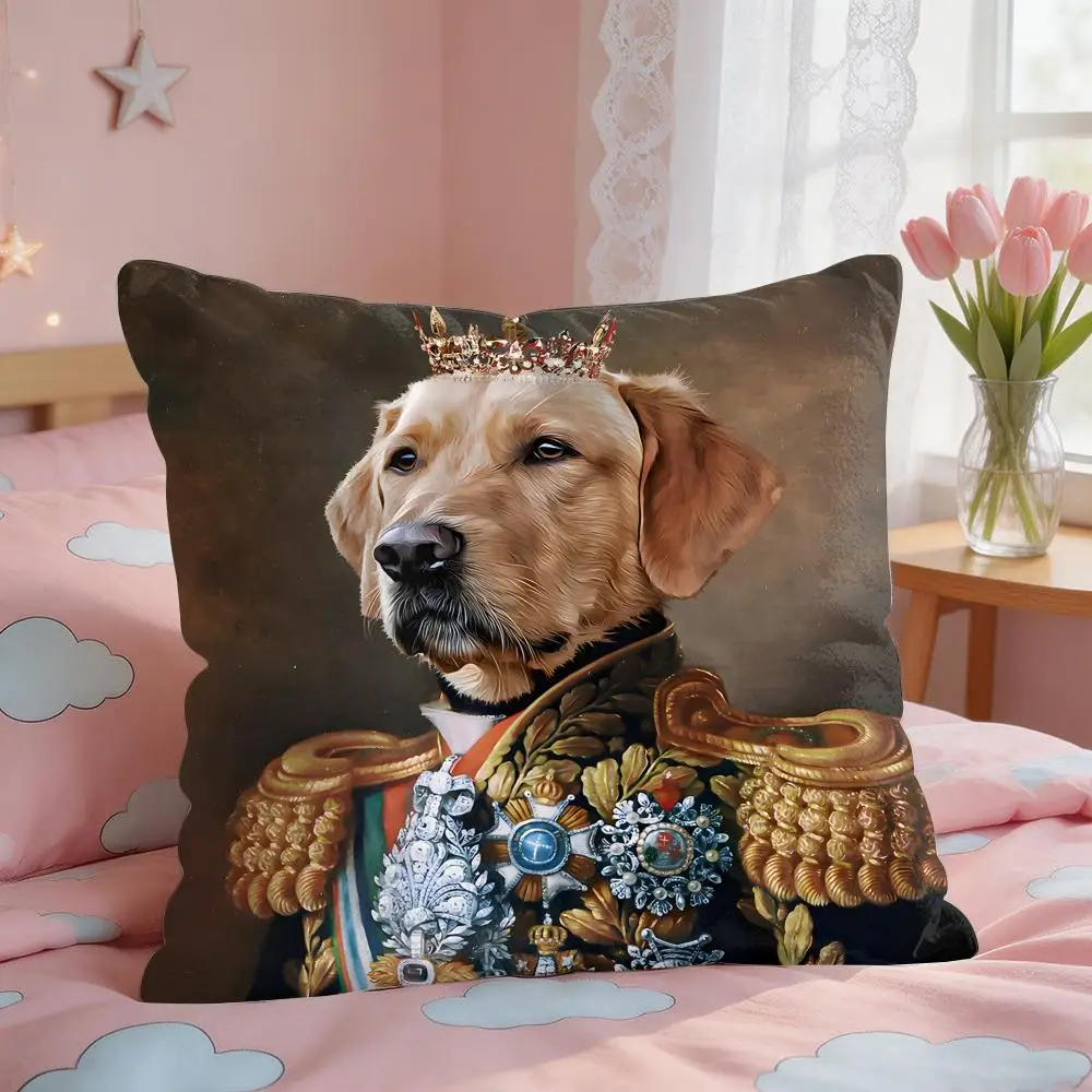 Renaissance Royal Dog Cushion Cover Square Short Plush Pillow Case Living Room Sofa Home Decor Funda 40X40