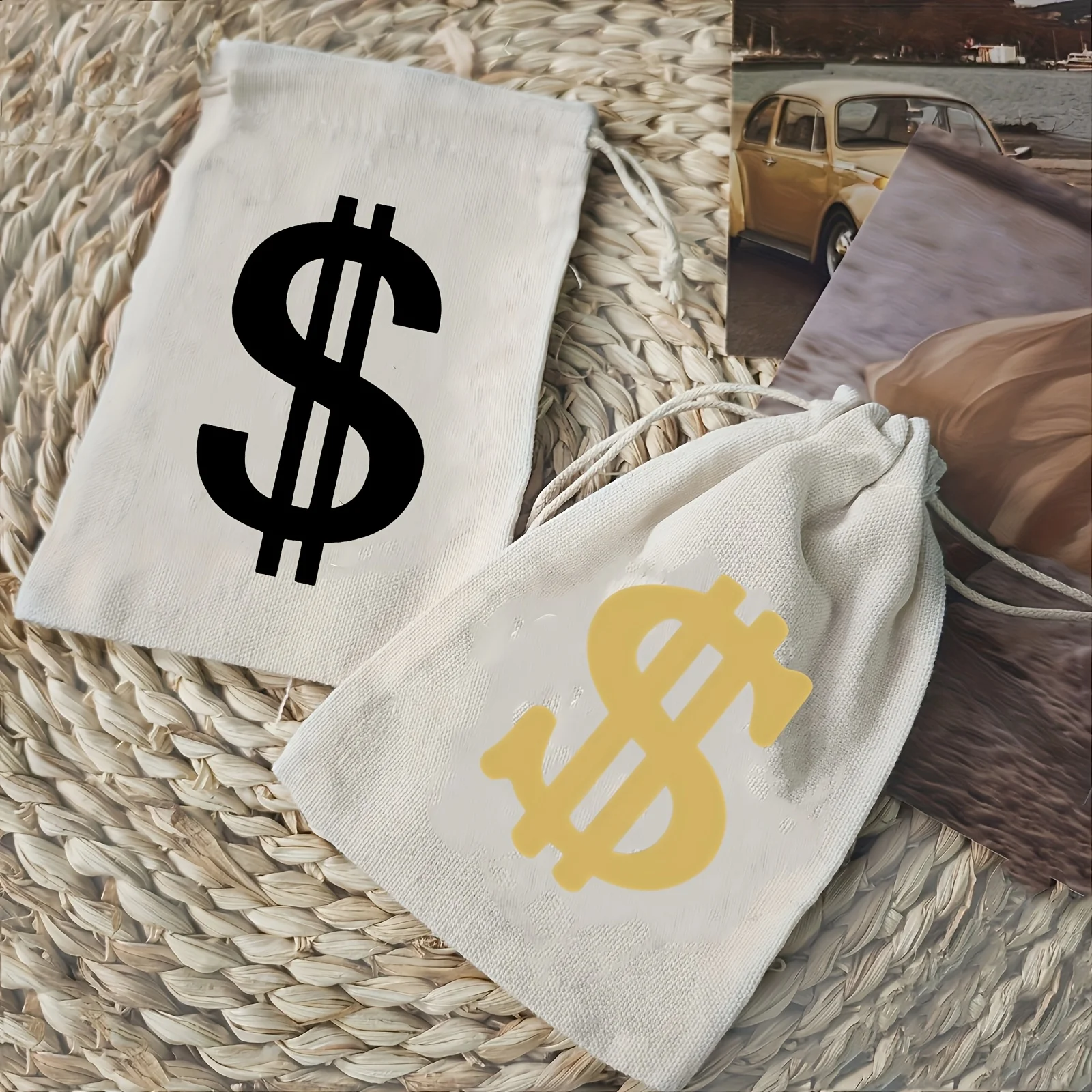 5 Stück/Set USD-Logo-Geldbeutel aus Segeltuch, Halloween, Rollenspiel- und Party-Requisiten, kreativer Geldbeutel, Halloween-Party-Bündeltasche