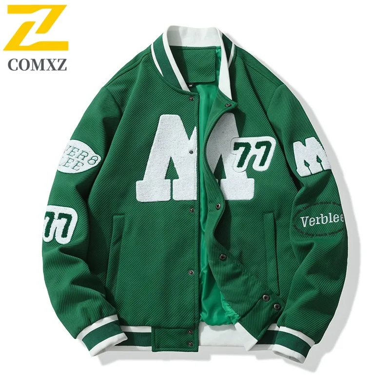 

COMXZ 2025 Мужская куртка с бейсбольным воротником, осенняя мода, свободный крой, спортивное пальто большого размера, повседневный кардиган, верхняя одежда