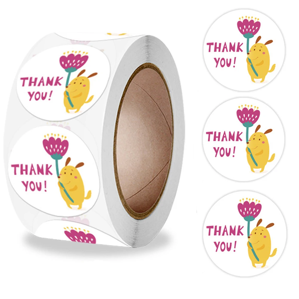 100-500PCS Cute Flowers Thank You Label Stickers For Gift Card Package Party Wedding Holiday Wrapping Baking Seal Label