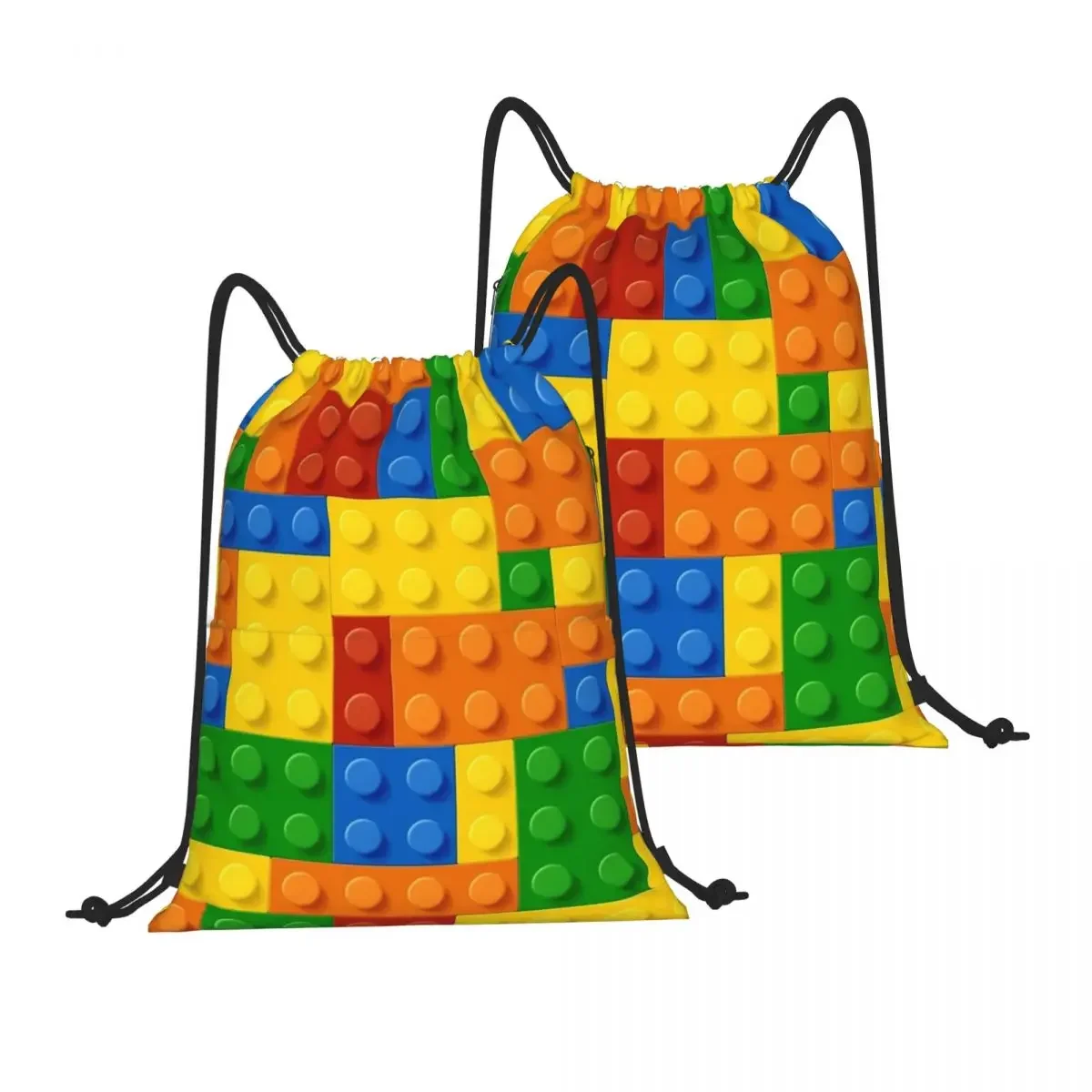 Drawstring Backpack Building Blocks Construction Brick Shoulder Bag Zipper Pocket Sports & Travel Hikes Portables Bag