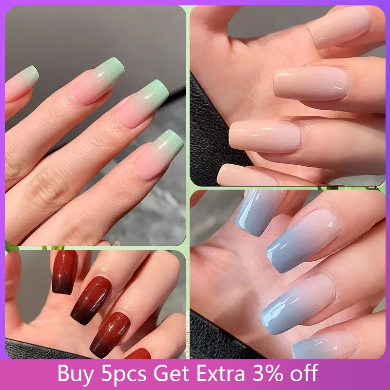Gradient Color Nail Stickers Baking Free Salon Finished Nail Patch Full Cover Adhesive Nail Wraps DIY Nail Art Manicures Decors