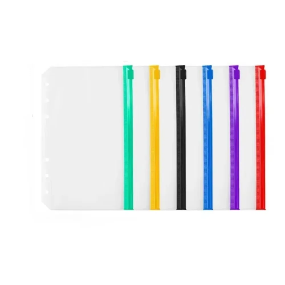 PVC A5 A6 A7 Coloful 5Pcs Binder Pockets Binder Zipper Pouch File Folders for 6 Rings Notebook Binder Waterproof Leaf Filing