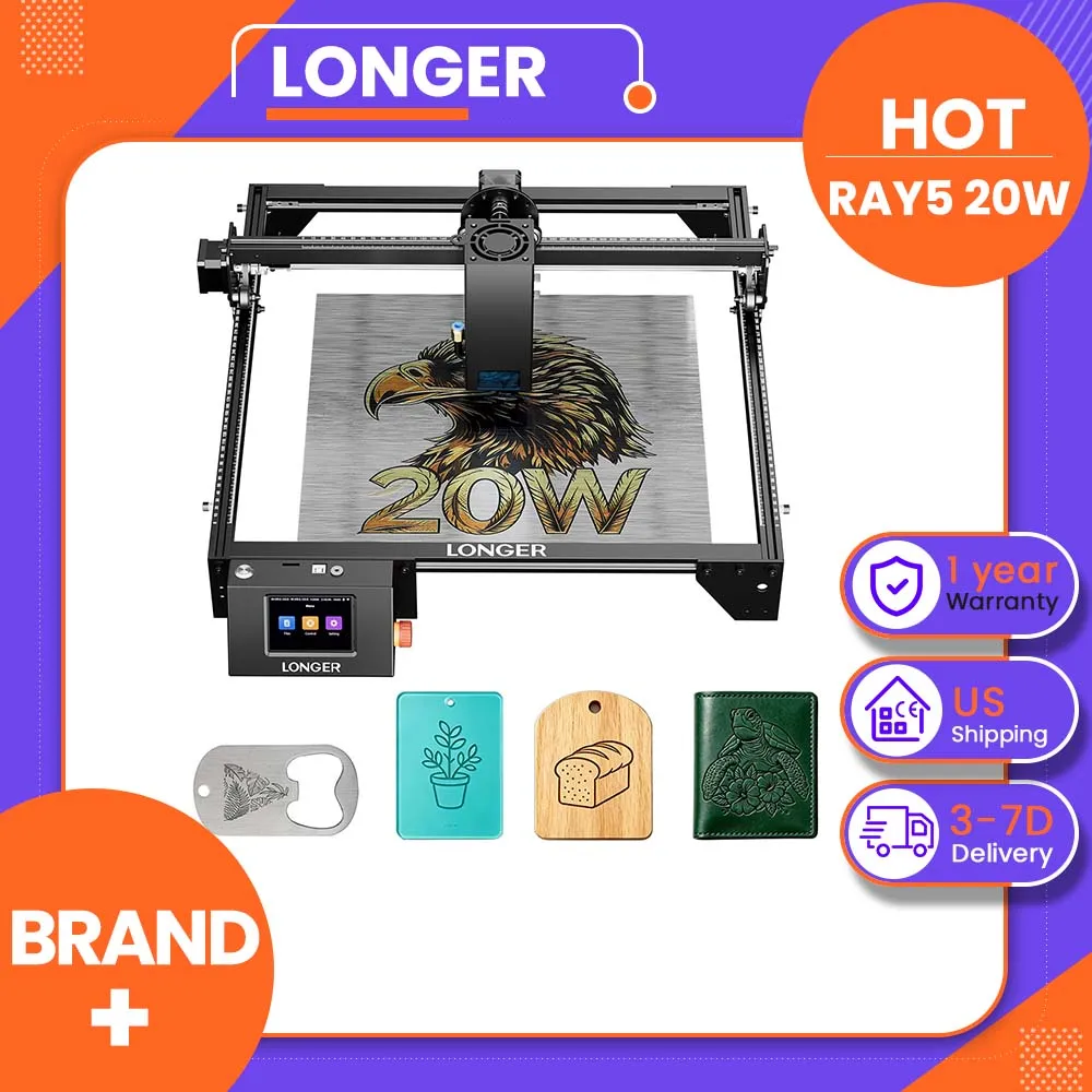 LONGER RAY5 20W Laser Engraver with 0.08×0.1mm Ultra-Fine Laser Spot, 3.5