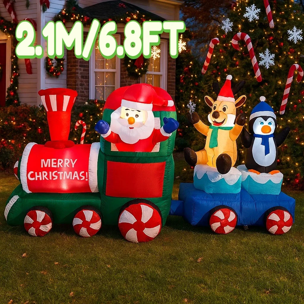 

2.1M/6.8FT Inflatable Christmas Train Santa Claus Reindeer Lights LED Home Holiday Lighting Decor Yard Xmas Ornaments Supplies
