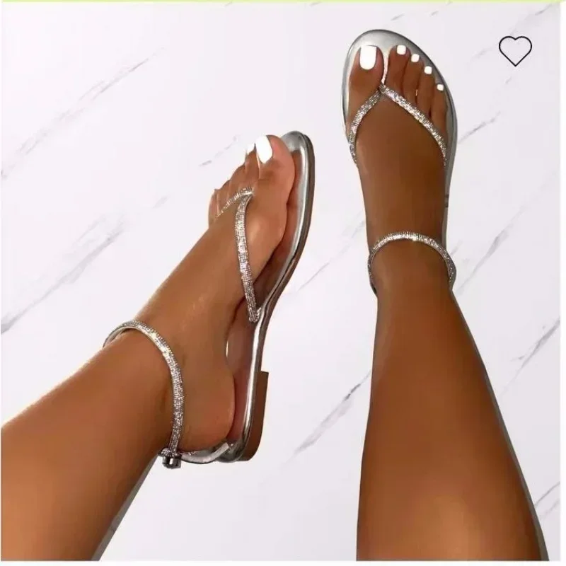 Sandalias romanas planas con correa en el tobillo para mujer, chanclas de playa, zapatos de moda de verano, 2024