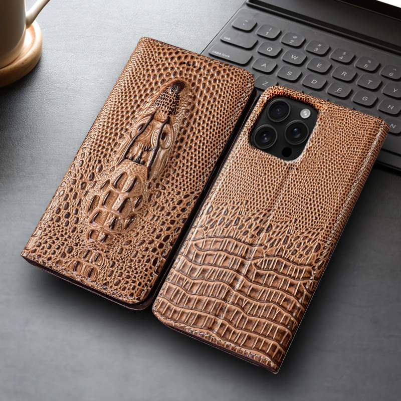 Crocodile Head Genuine Leather Flip Case For Apple iPhone 12 13 14 15 16 16e 17 Pro Max Plus Mini Air Phone Cover Card Cases - Image 6