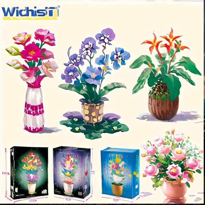 

Artificial Flower Bouquet Building Blocks Orchid/Lotus Potted Plants Assembly Home Desktop Decor Puzzle Toys Bricks Girls Gift