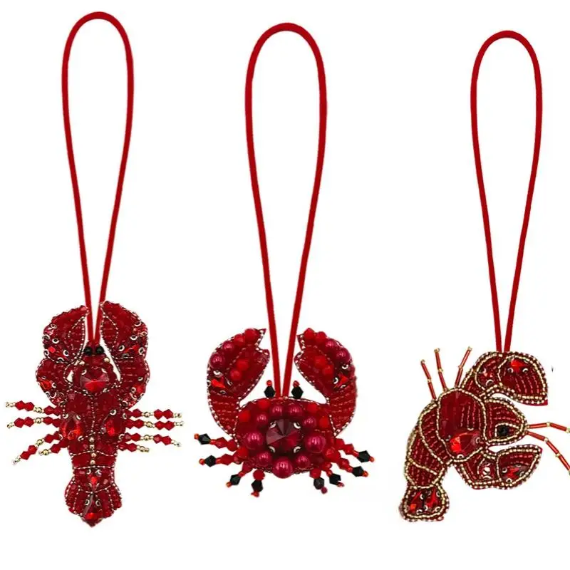 

Creative Crab Shrimp Rhinestone Beaded Pendant Handmade Patch Bag Accessories Cute Seafood Patch Keychain Fashion Fun Gift Hot
