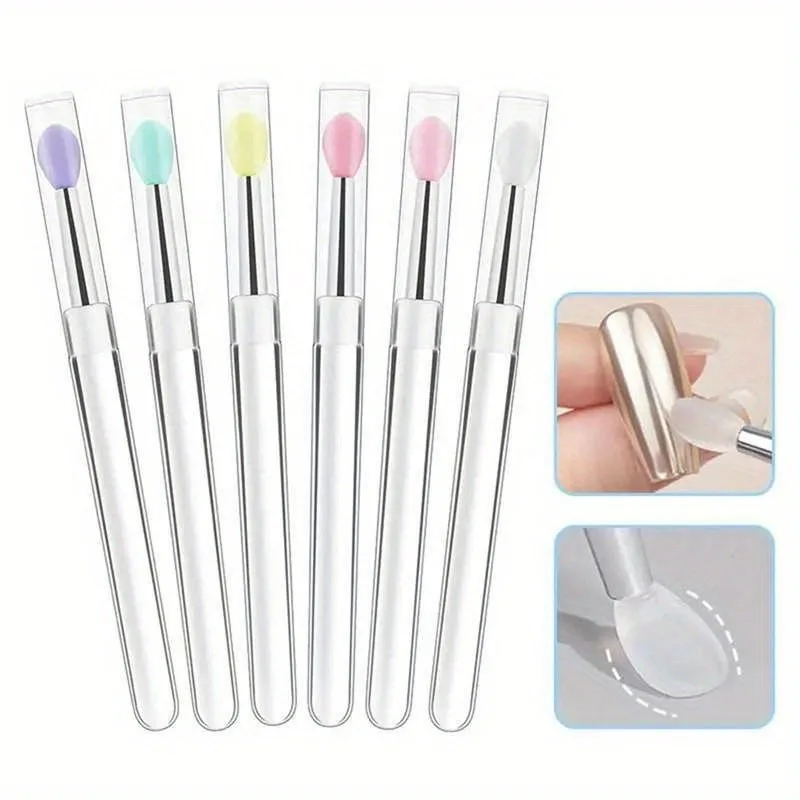 5 Stück multifunktionale Nail Art transparente Silikonpinsel, Nail Art Silikonstift, Spiegel Glitzerpulver Chrom Pigment Applicat