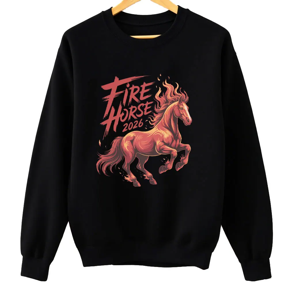 Cavalo de fogo 2026 moletom gráfico do zodíaco chinês camisola feminina roupas de inverno roupas femininas feliz ano novo chinês moletom