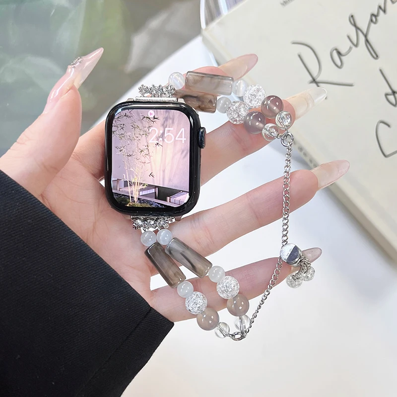 Retro Stenen Ketting Riem Voor Apple Watch Serie 7 Correa 45Mm 41Mm 44Mm Kristallen Link Armband Voor Iwatch Band 8 6 5 4 Se 38 40 42