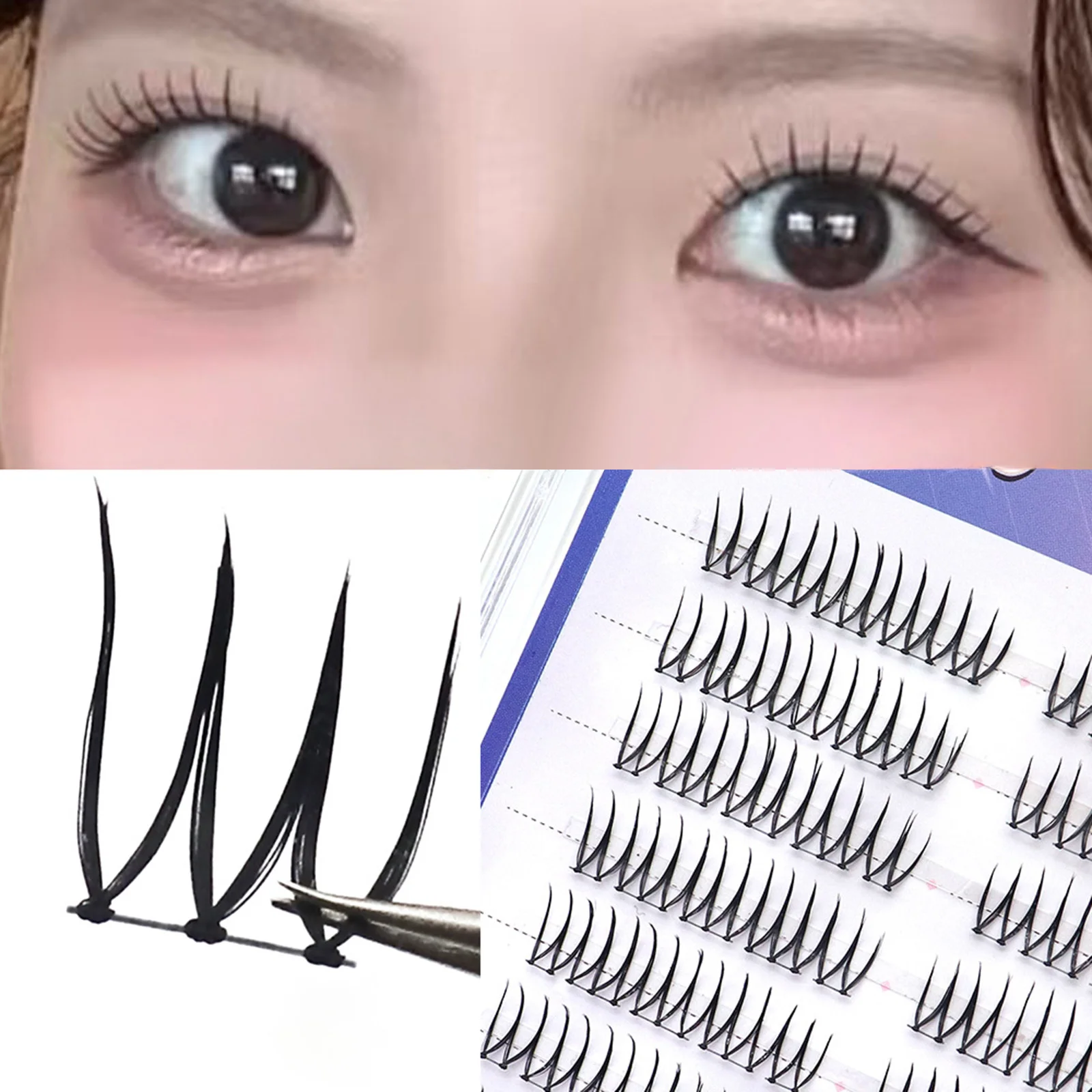 Faux-cils Style idole coréen, grappe en forme de U, boucles mixtes de 7 à 9mm, conception en Fiber douce naturelle pour le maquillage quotidien et sur scène