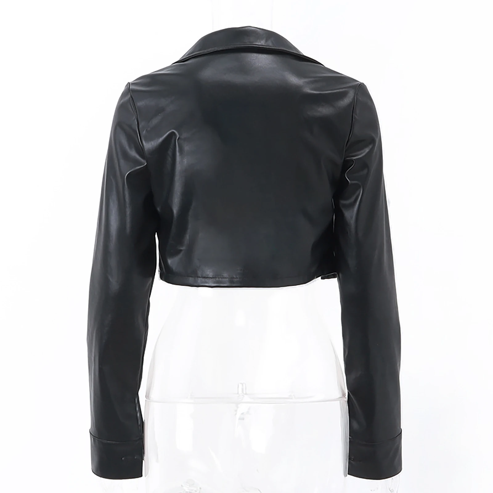 Womens Motorcycle Style Patent Leather Bomber Jackets Coat Party Club Turn-down Collar Long Sleeve Button-up Crop Top Outerwear