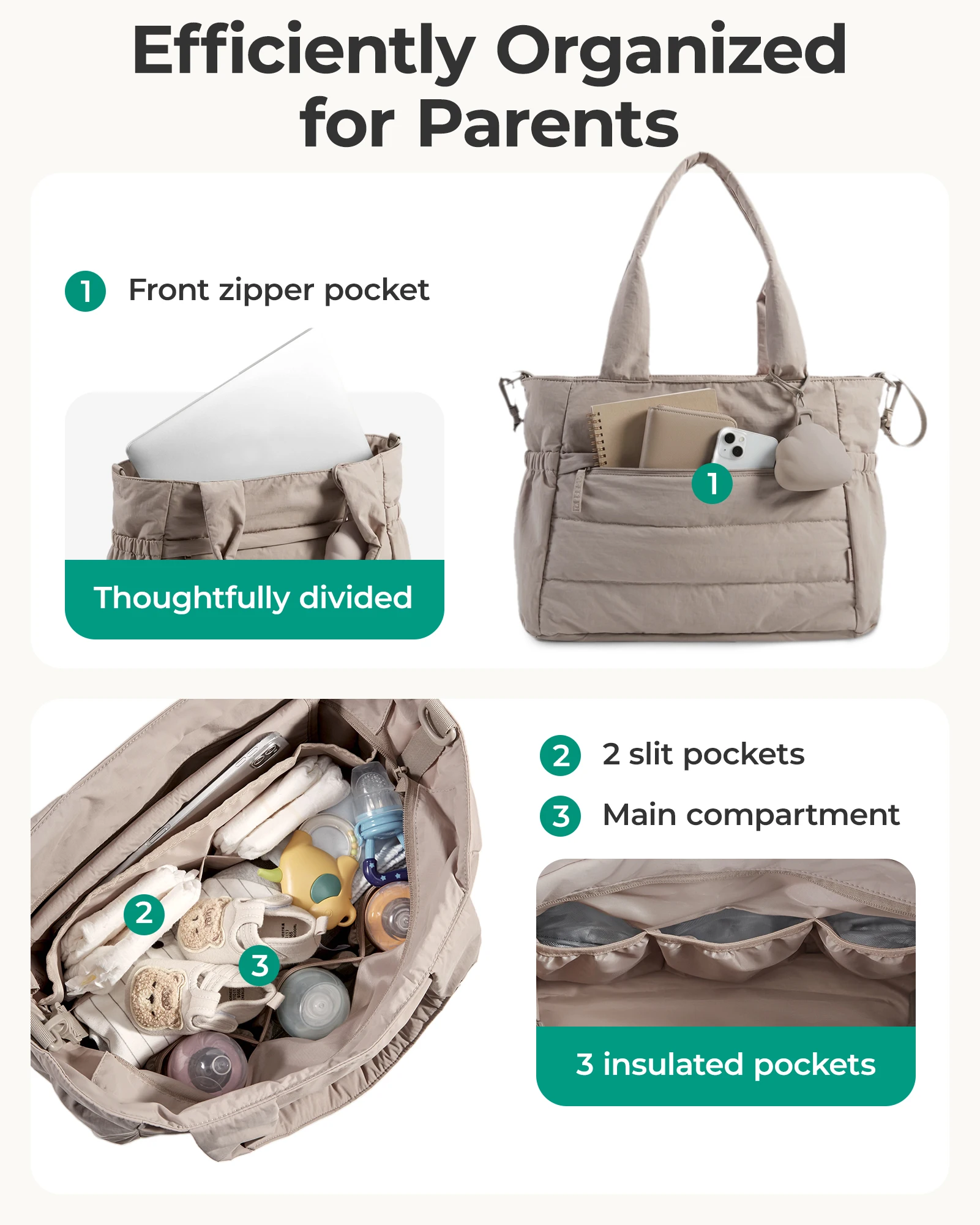 BAGSMART Diaper Bag Tote Large Mommy Bag Pacifier Case Water Resistant Nappy Bag with Changing Pad Stroller Clips for Travel - view 4