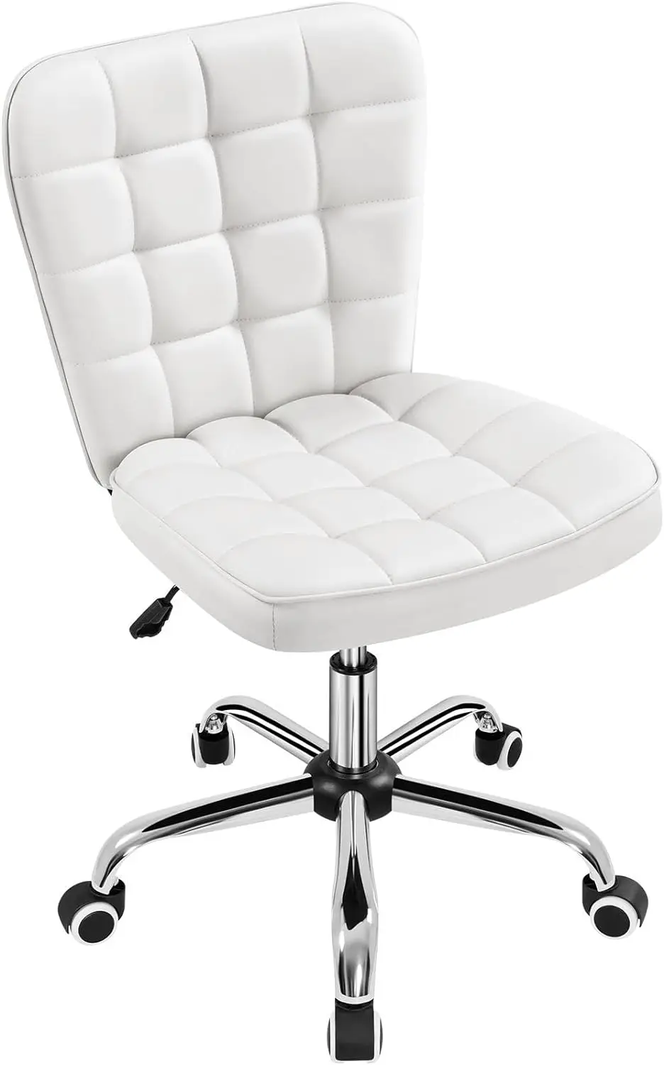 Armless Desk Chair Modern Tufted Office Chair Faux Leather Upholstered Computer Chair w/ Adjustable Seat Height & Rolling Wheels