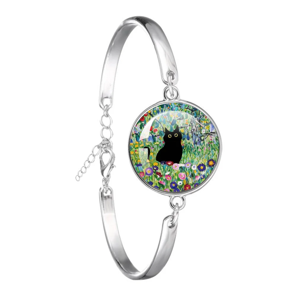 Van Gogh Cat Oil Painting 18MM Bracelet Starry Night Art Cats Glass Dome  Jewelry for Men for Women Gift