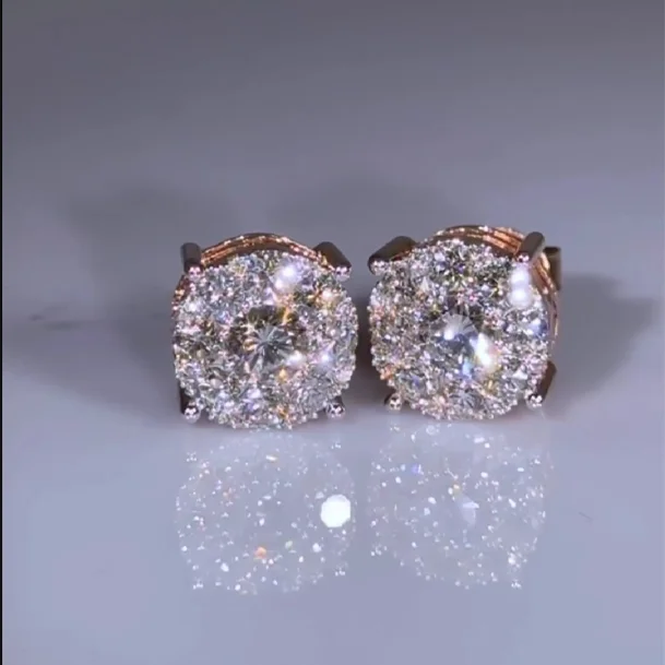 

Hiphop Earrings 6mm VVS Moissanite 925 Silver Rose Gold Plated Cluster Halo Setting Stud Custom Moissanite Earrings