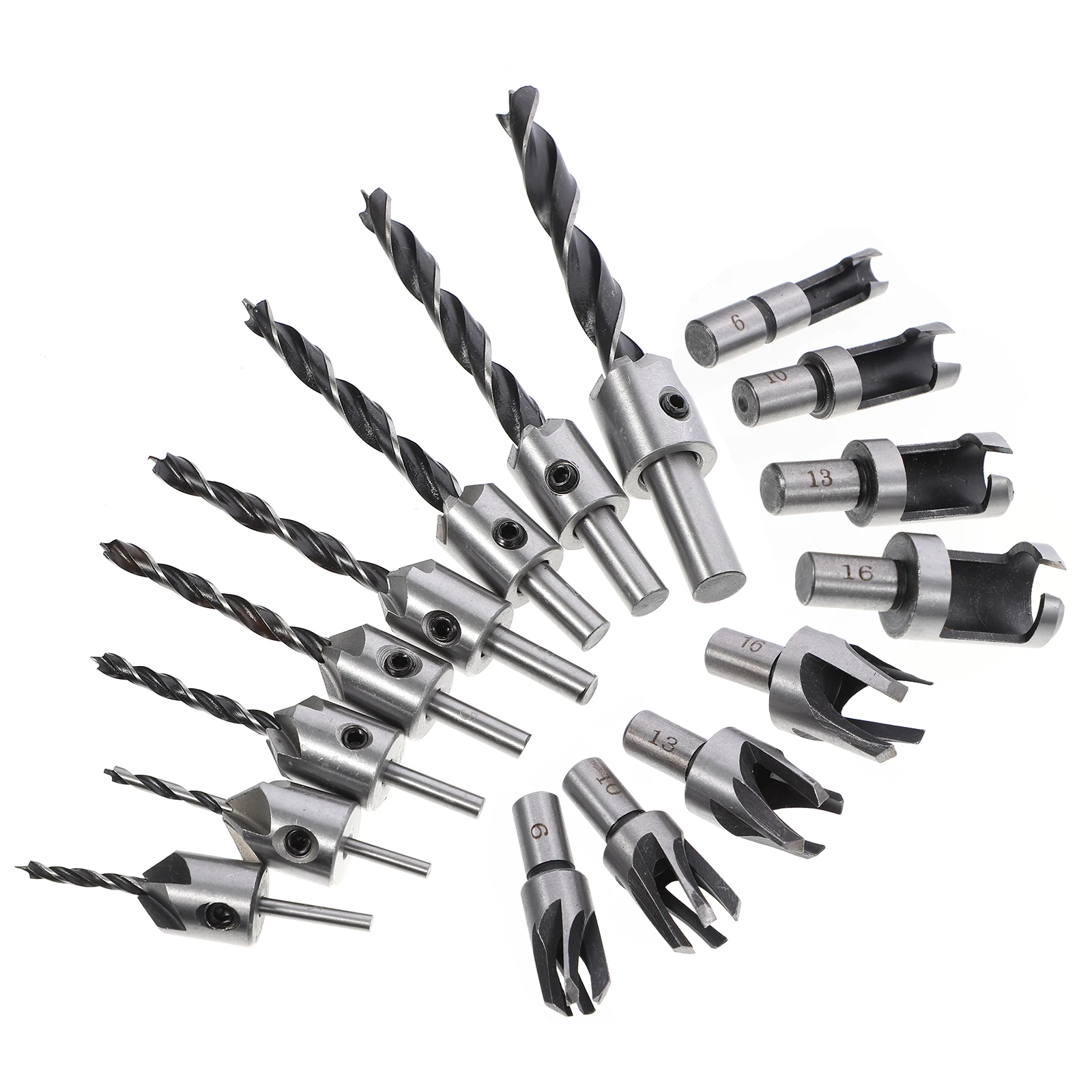 

16 Pcs Countersink Drill Bit Set Steel Woodworking Hole Plug Bits for Wood Plastic PVC Tools Accessories
