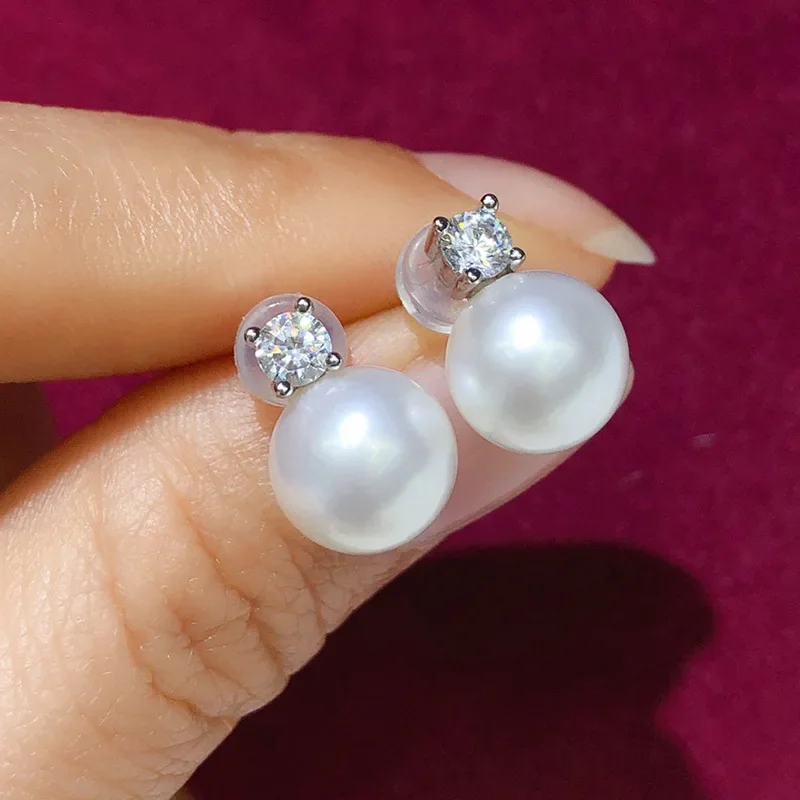 Freshwater Pearl Silver Stud Earrings Women's Fashion Jewelry Classic Temperament Princess Diana Earrings Are Round And Flawed