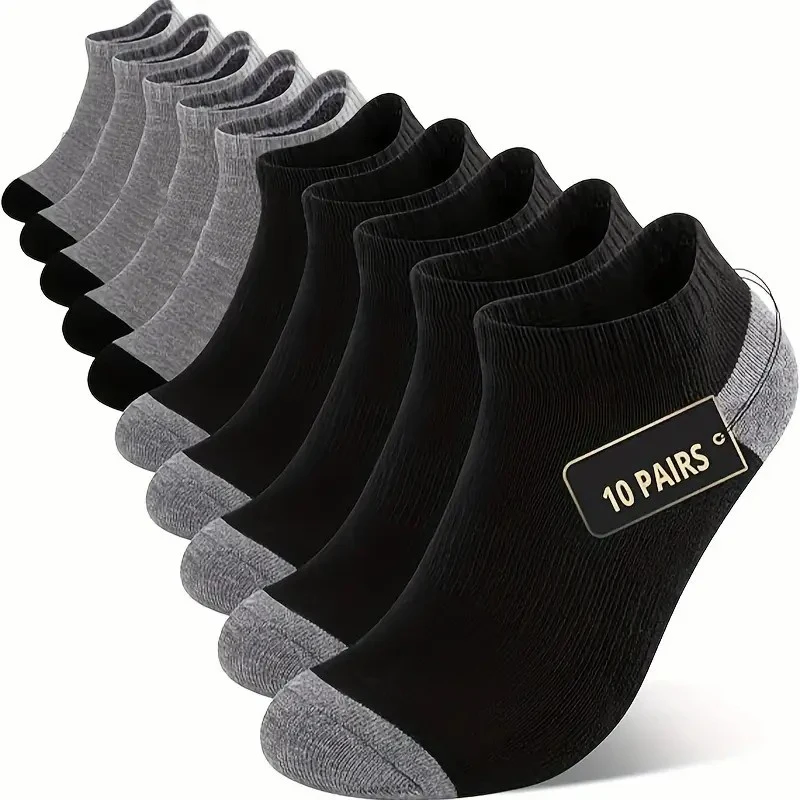 

10 Pairs Neutral Solid Color Breathable Short Socks Summer Lightweight Odor Proof Sweat Absorbing Couple Sports Leisure Socks