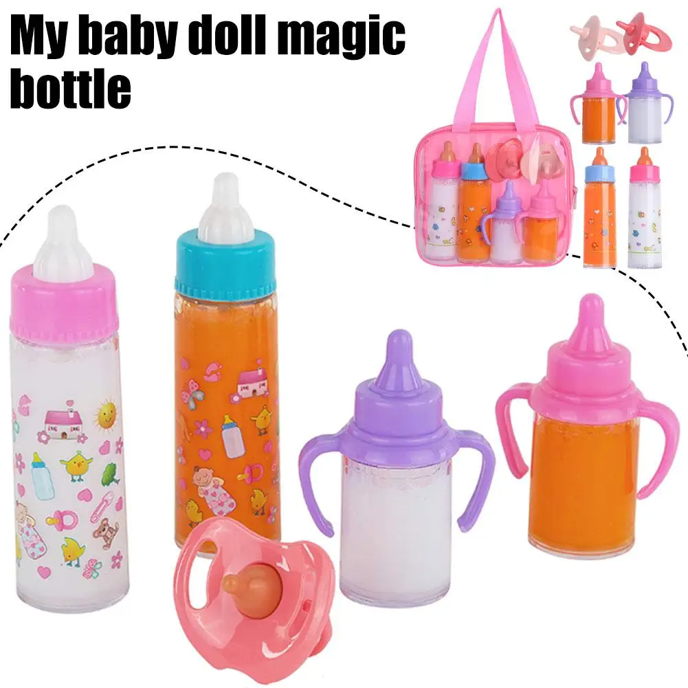 Doll Magic Milk Juice Bottles With Pacifier Bibs Fit Dolls Plastic Nipple Bottle Toys Doll Accesso