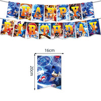 15pcs=1set Super Sonic Party Banner Cartoon Flag Decor Children's Birthday Baby Show Party Supplies