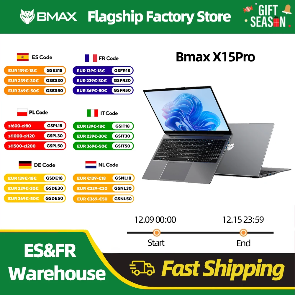 BMAX 15.6 X15 Pro 16GB RAM 512GB SSD Intel N95 CPU Windows 11 Notebook 1920*1080 Dual Wifi USB PC laptop DDR4