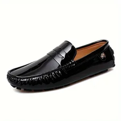 men's Loafers  Chic Women's Patent Leather Loafers - Slip-On Ease, Durable Rubber Sole, Versatile Flats for Everyday Comfort