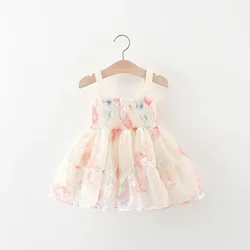 (0-3 Years Old Girls) Summer New Baby Girls Dress Back Butterfly Wings Cake Dress Hand-painted Wind Rose Pattern Suspenders