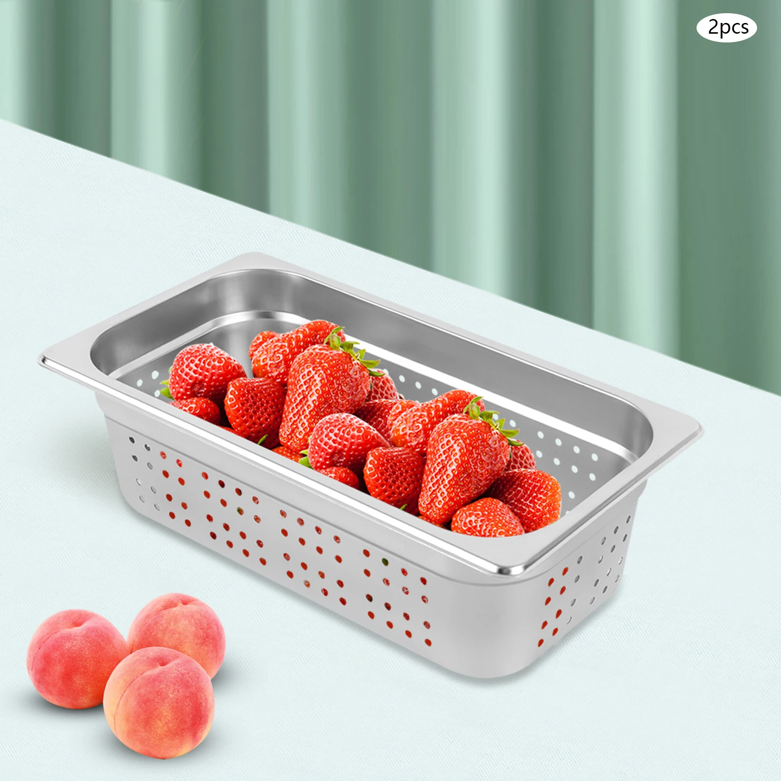 

2 шт. 32,5*17,5*10 см перфорированная паровая сковорода 4,5 л 1/3 гостиничная сковорода для еды с плоским дном серебристая прямоугольная