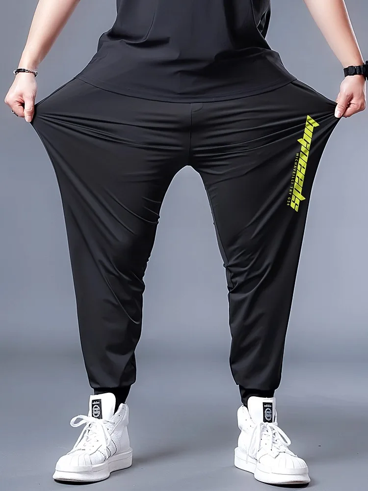 حجم كبير السراويل الرياضية الحرير الجليد الرجال فضفاضة تناسب الصيف بناطيل كاجوال العلامة التجارية العصرية مريحة للتنفس حجم كبير #2