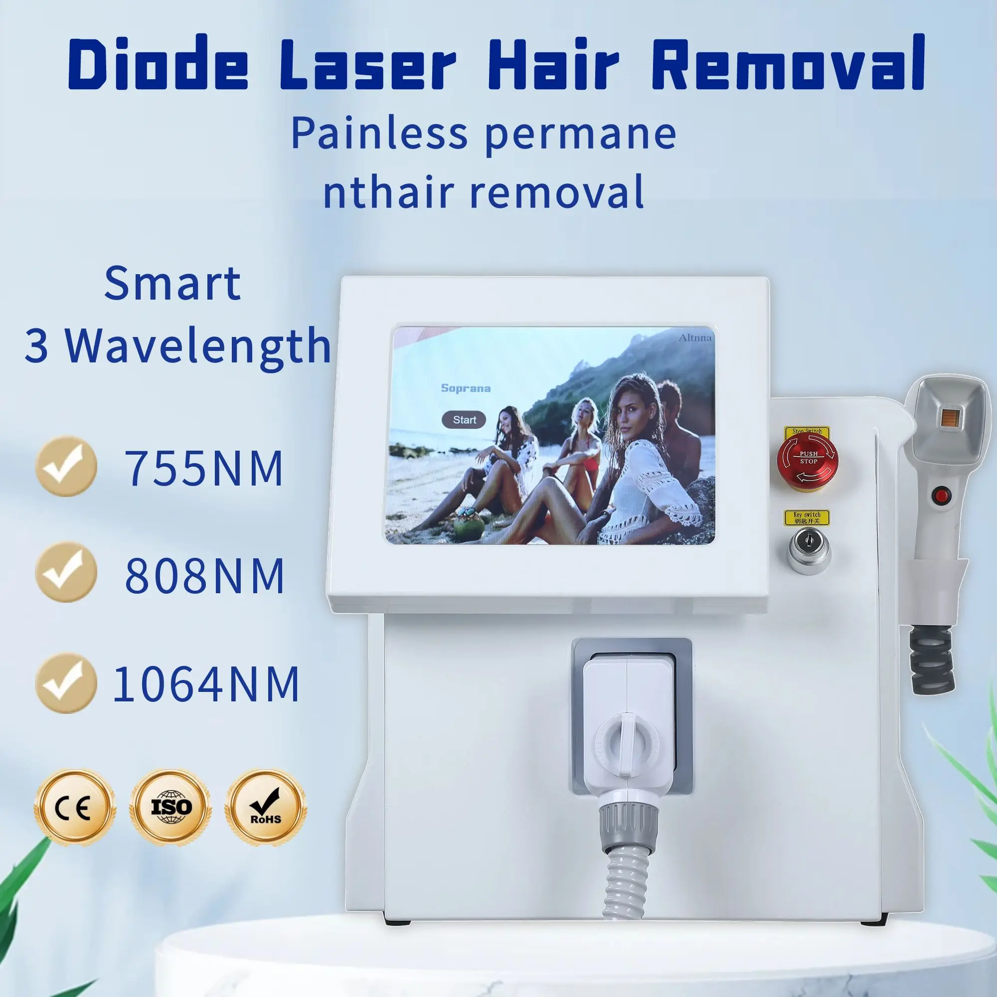 Depiladora Laser 808nm Portable Diode Laser Hair Removal Machine 3000W Smart 3 Wavelength Permanent Painless Photorejuvenation