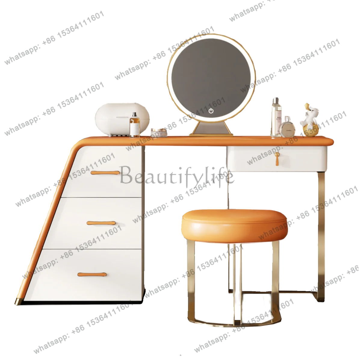 New Internet celebrity dresser high luxury leather makeup table modern multi-functional light luxury makeup table