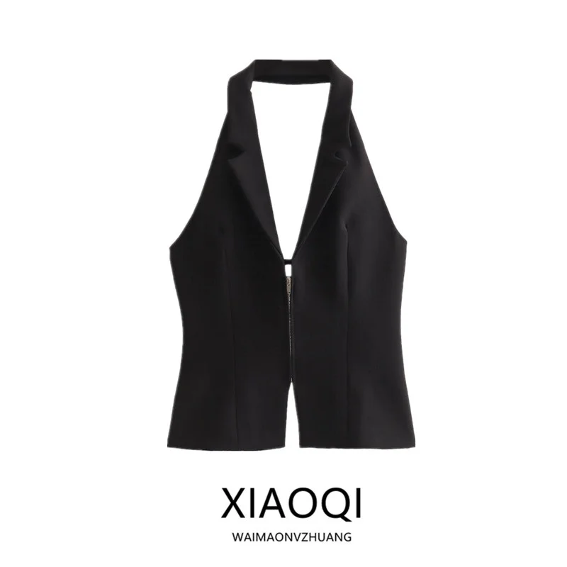 

Faionable Bal Casual Ne Hanging Design Women's Top Spring 2024 ort Length Zipper Closure Other Material 00%