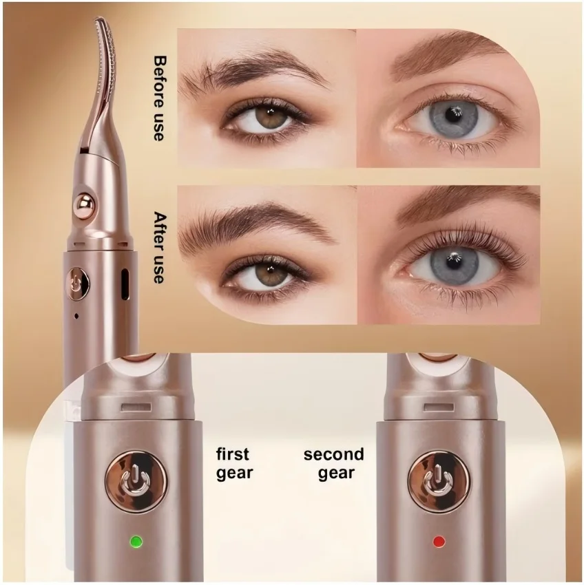2 In 1 Heated Electric Eyelash Curler with Eyebrow Trimmer, 2 Temperature Modes USB Rechargeable Eyelash Perm Tool, 10s Fast Heating Long Lasting Natural Curling Beauty Gift for Women
