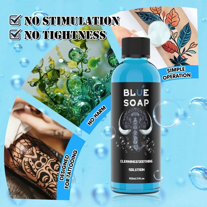 150ml Concentrating Tattoo Blue Soap Soothing Soap Aftercare Solution Liquid Avoiding Skin Irritation Tattoo Studio Supply view 4