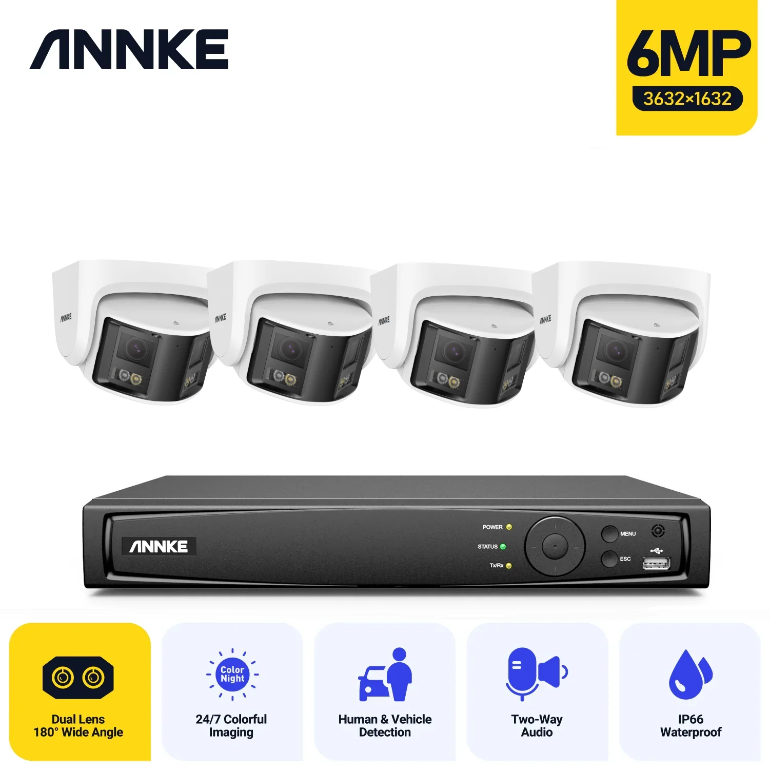 

Система видеонаблюдения ANNKE 4K с панорамным объективом на 180 °, 6 МП, POE