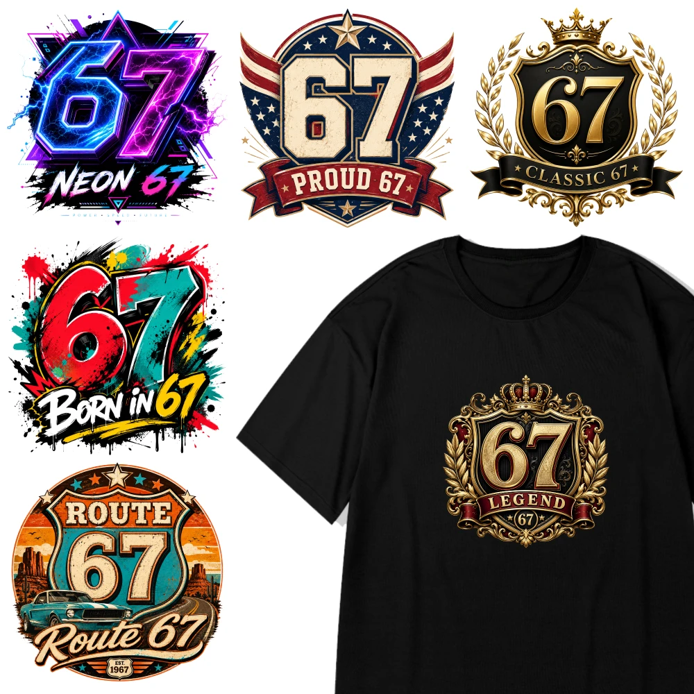 6 Pcs Sixty Seven Designs Iron on Transfers Iron on Decals for T Shirts DTF Transfers Ready casual style. Press Washable