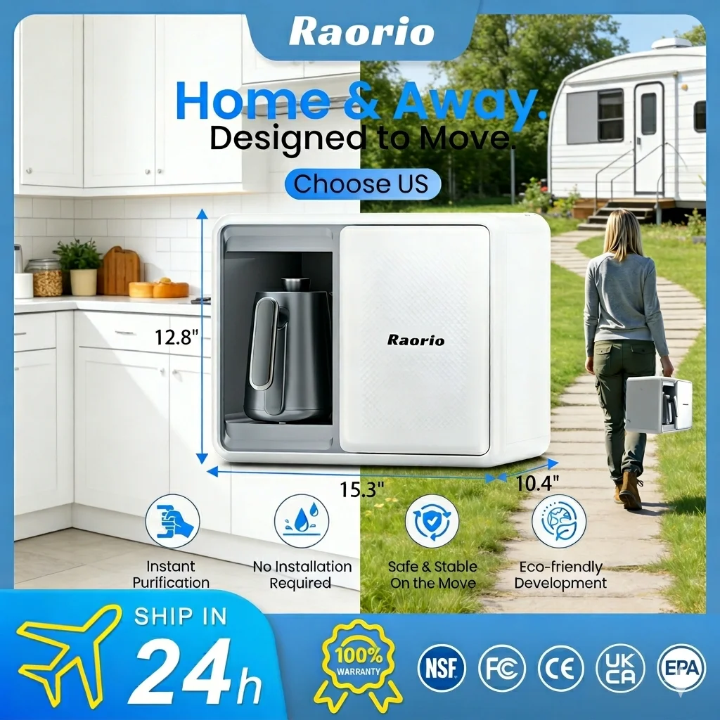 Sistema de filtración de agua RO móvil de 4L con hervidor de 0,8 L, purificador de ósmosis inversa de escritorio directo de calentamiento rápido para RV/viajes/Camping