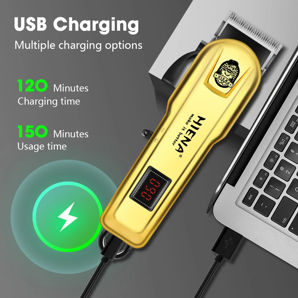 ماكينة قص الشعر الاحترافية لقص الشعر للرجال ماكينة حلاقة ذهبية ثلاث قطع قابلة لإعادة الشحن مجموعة أدوات تشذيب الشعر اللاسلكية