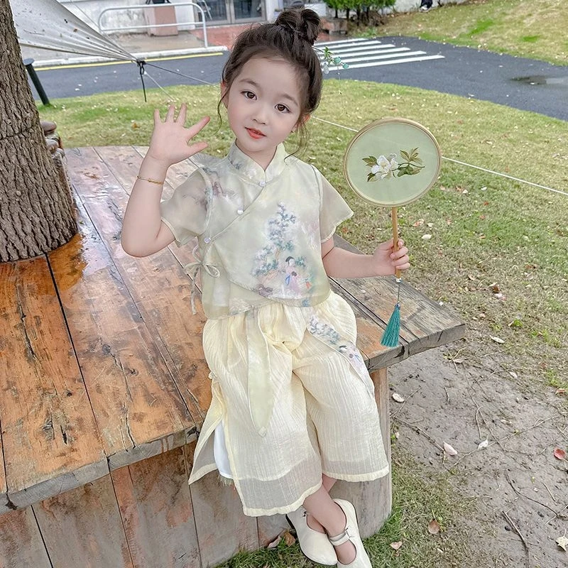 

Girls' Hanfu Outfit Summer New Style Princess Style Ancient Girl New Chinese Style Two-Piece Set for Kindergarten Performance