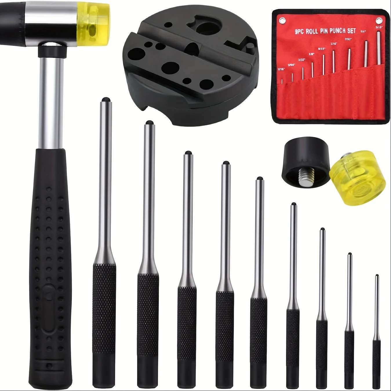 Roll Pin Punch Set With Storage Pouch Smithing Punch Removing Repair Tools With Bench Block Pin