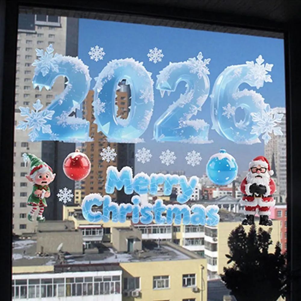 متعدد الألوان 2026 ملصقات أرقام ثلاثية الأبعاد جرس شجرة عيد الميلاد DIY ملحقات نافذة ملصقات الكرتون سانتا الزجاج ملصق